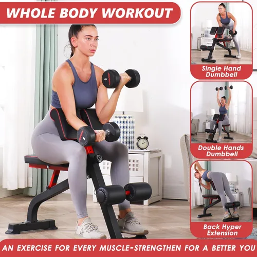 Miniatura 3 de BODYRHYTHM Banco de pesas compacto y ajustable para entrenamiento de fuerza de cuerpo completo, silla hiperromana para abdominales y espalda, banco