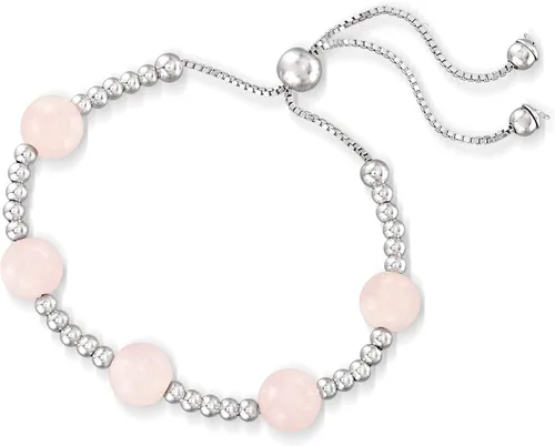 Miniatura 3 de Ross-Simons Pulsera Bolo de cuentas de cuarzo rosa de 18 quilates en plata de ley, Gema, cuarzo