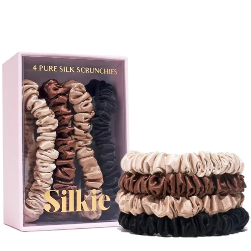 Miniatura 13 de SILKIE Juego de 4 coleteros de seda de morera 100% pura, color negro, marrón, chocolate, rosa, nude, neutro, bolsa de viaje para todos los días