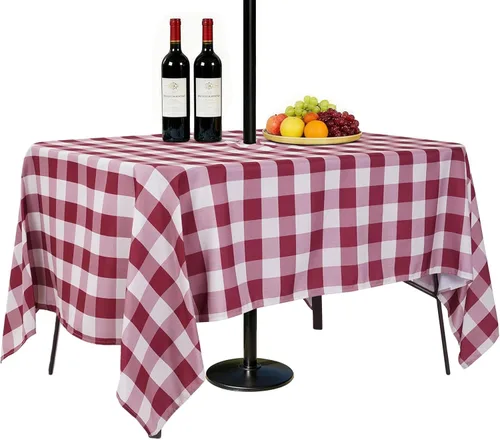 Miniatura 15 de SquarePie Mantel redondo de 60 pulgadas para exteriores con agujero para sombrilla y cremallera, mantel de poliéster a cuadros lavable a prueba