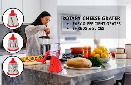 Miniatura 2 de Rallador de queso giratorio de alta calidad, rallado sin esfuerzo para queso perfectamente rallado cada vez (rojo)