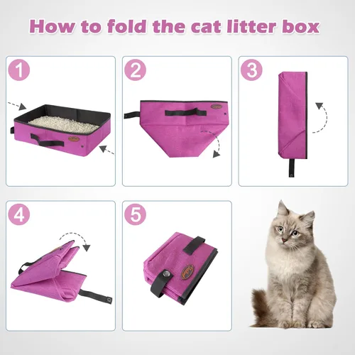 Miniatura 7 de Arenero portátil para gatos de viaje Deblue en auto, porta-arena plegable para gatos resistente al agua, caja de arena móvil para exteriores, apto
