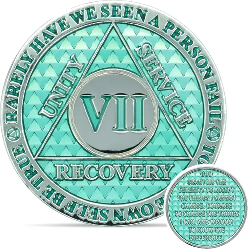 Miniatura 34 de Moneda de sobriedad de 10 años Chip AA Legacy Ficha de aniversario de recuperación de triplaca gruesa (Aqua)