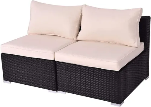 Miniatura 27 de Tangkula Juego de muebles de mimbre de patio de 7 piezas, juego de sofá modular de ratán para 6 personas con cojines de asiento y respaldo, 2 Azul