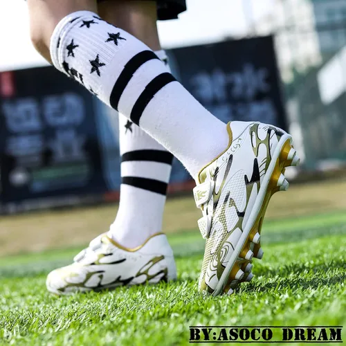 Miniatura 7 de ASOCO DREAM Zapatos de fútbol para niños y niñas, zapatos de fútbol para suelo firme, para jóvenes profesionales atléticos para exteriores e