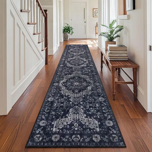 Miniatura 23 de nesrt Alfombra bohemia lavable de 2 x 10 pies, suave, antideslizante, extra larga, alfombra de cocina, color negro, vintage, geométrico, camino