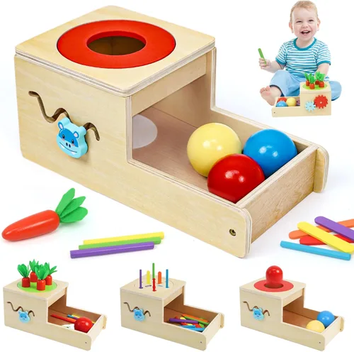 Juguetes Montessori para niños de 1 año, juguetes de madera 6 en 1 para bebé, caja de permanencia de objetos, juego de aprendizaje de clasificación