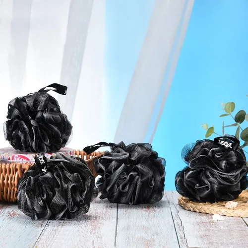 Miniatura 6 de Yoget Esponja de lufa de baño, paquete de 4 unidades, color negro, 2.16 onzas, bola de malla de ducha, suave puf para el cuerpo, exfoliar, limpiar