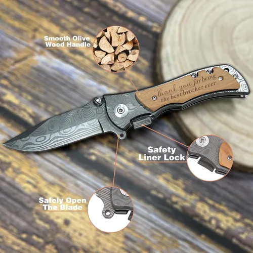 Miniatura 3 de XJF Cuchillo de bolsillo grabado para hermano - Regalo de cumpleaños, Navidad y graduación