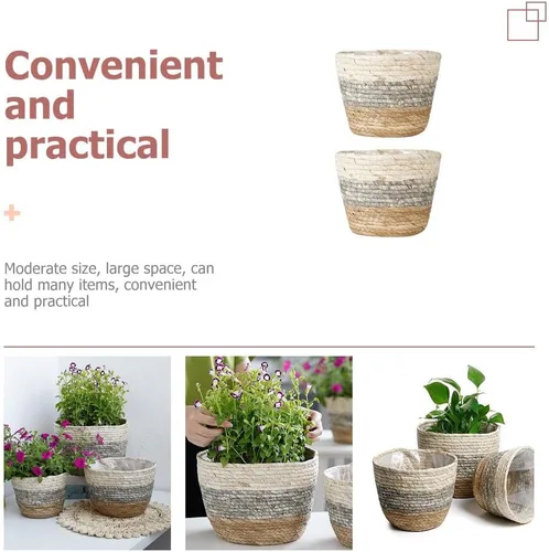 Miniatura 3 de 2 cestas de flores tejidas macetas decorativas para uso para decoración de balcón de escritorio