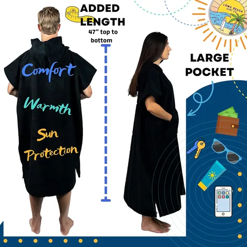 Miniatura 2 de Long Beach SURF CO - Poncho de surf Toalla de neopreno con capucha con bolsillo Toalla de playa con capucha de secado rápido