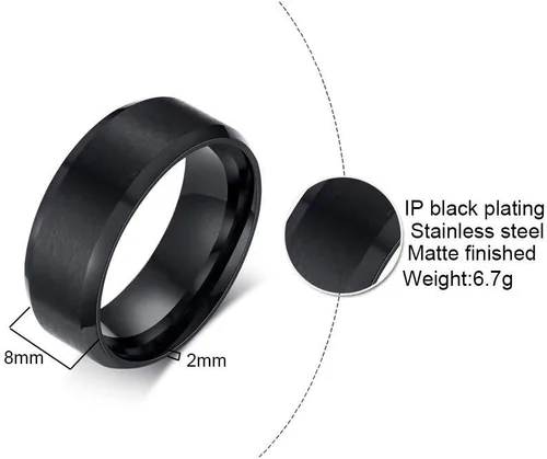 Miniatura 5 de VNOX - Anillos personalizables con acabado cepillado mate con borde biselado en acero inoxidable de color negro de 6 mm de espesor para hombres