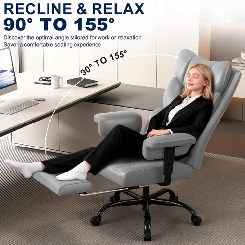 Miniatura 4 de Misolant Silla de oficina grande y alta con reposapiés, silla de escritorio ejecutiva de respaldo alto con reposabrazos de elevación ajustable, Gris