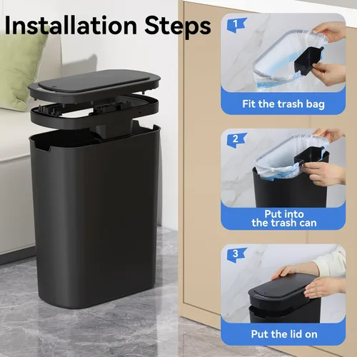 Miniatura 7 de FRESHLIX Basurero automático de baño de 5 galones con tapa, sensor de movimiento, sin contacto, cubo de basura eléctrico inteligente, delgado