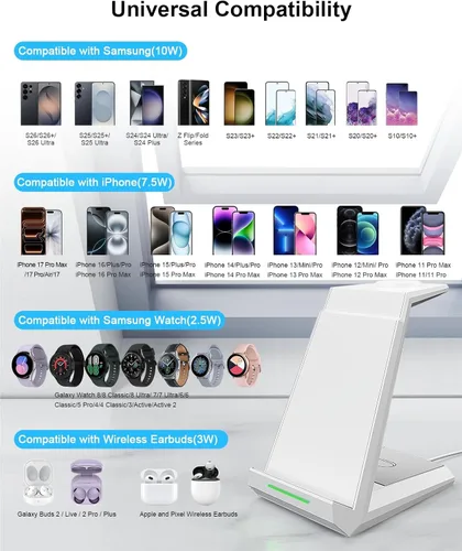 Miniatura 3 de Cargador inalámbrico para estación de carga Samsung, ADADPU soporte cargador 3 en 1 para múltiples dispositivos acoplamiento rápido para Galaxy S25