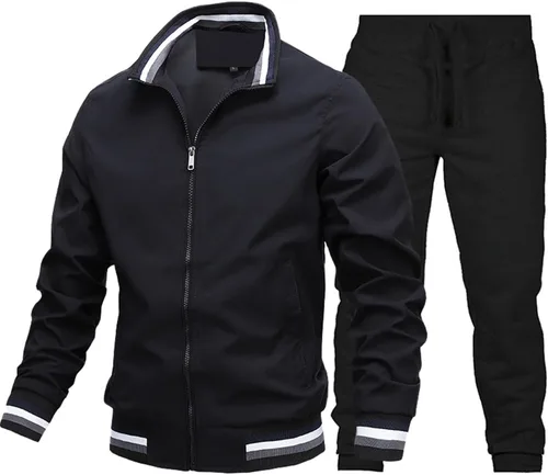 JUNGE Chándal deportivo para hombre con cremallera completa, casual, cuello alto, ligero, trajes deportivos para correr, abrigo y pantalones