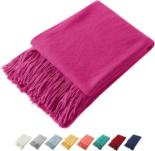Miniatura 32 de Homiest - Manta decorativa de punto con flecos, manta ligera y suave tejida de acrílico con borlas para sofá, sillón, cama