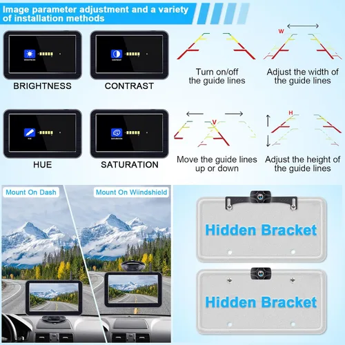 Miniatura 7 de Cámara de respaldo inalámbrica de 7 pulgadas para camión - 2 canales, líneas de cuadrícula DIY, HD 1080P, visión nocturna, impermeable IP69K, cámara