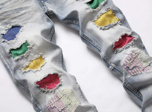 Miniatura 3 de Skinny Slim Fashion - Jeans elásticos para hombre, con agujeros rectos, estilo hip hop, para motociclista