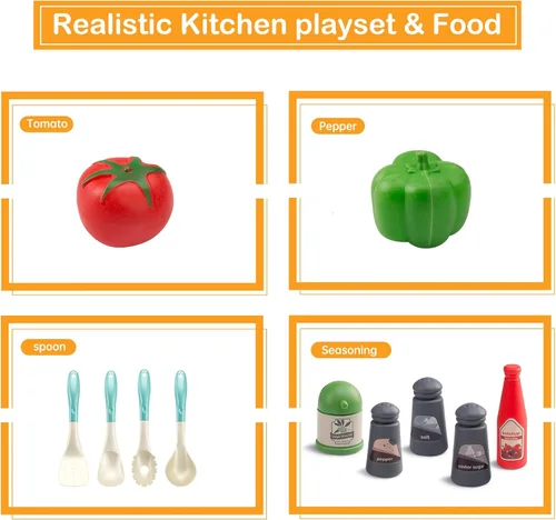 Miniatura 7 de Bruvoalon Juego de 32 piezas de juguetes de cocina para niños, juego de cocina para niños pequeños con ollas, sartenes, utensilios de cocina