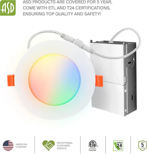 Miniatura 9 de ASD 1 Pack LED Smart Recessed Lighting 4 Inch 9W, RGBW Color Changing Lights, Compatible with Alexa & Google Assistant, Dimmable 2700K-6500K
