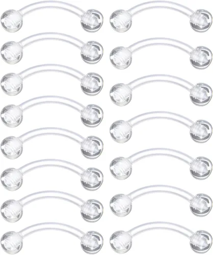 Yolev 15 piezas de retenedores de piercing transparentes para cejas, 0.63 onzas, barra curvada invisible, anillos de ombligo de plástico, cartílago,