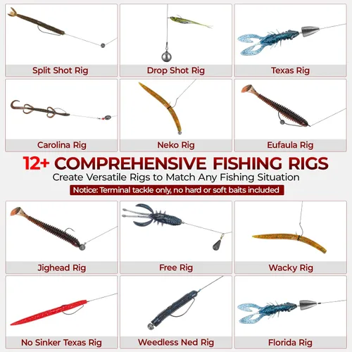 Miniatura 6 de MadBite by KastKing 182/265/400pcs Compact Fishing Tackle Kit - All-in-One Freshwater Hooks, Weights, Bobbers in Tackle Box, Fishing Gear Set for