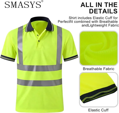 Miniatura 5 de SMASYS Polo de seguridad de alta visibilidad, camisa reflectante de manga corta estándares ANSI, ropa de trabajo de construcción para hombres