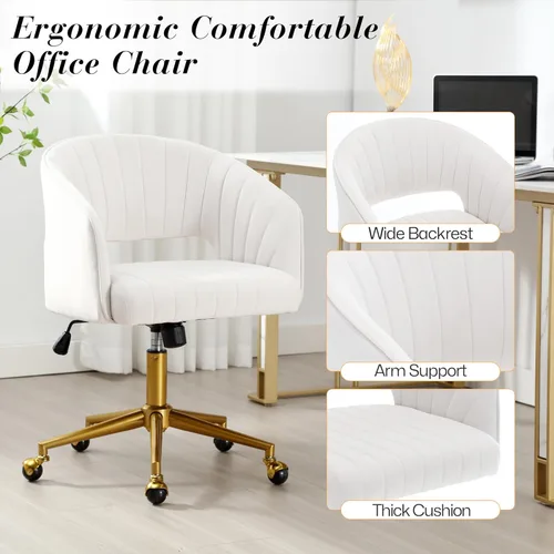 Miniatura 4 de HENGJIANYI Silla de Escritorio Giratoria para Oficina en Casa, Moderna Silla de Tocador de Terciopelo, Sillón de Altura Ajustable con Base Dorada