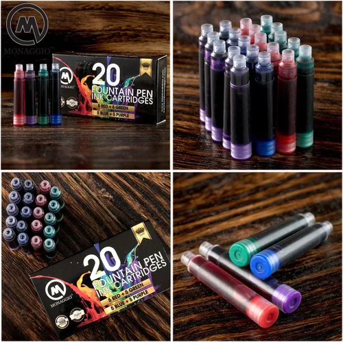 Miniatura 5 de MONAGGIO Cartuchos de tinta extra para la mayoría de las plumas estilográficas: 20 cartuchos de repuesto (5 rojos, 5 verdes, 5 azules, 5 púrpuras)