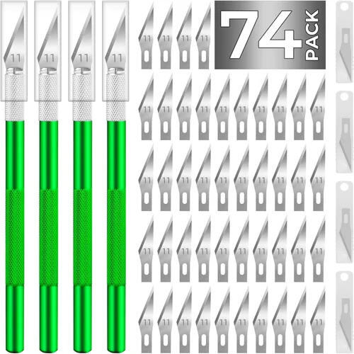Miniatura 14 de Exacto - Cuchillo de manualidades, cuchillo de pasatiempo, paquete de 74 con 4 cuchillos afilados actualizados y 70 cuchillas de repuesto para arte