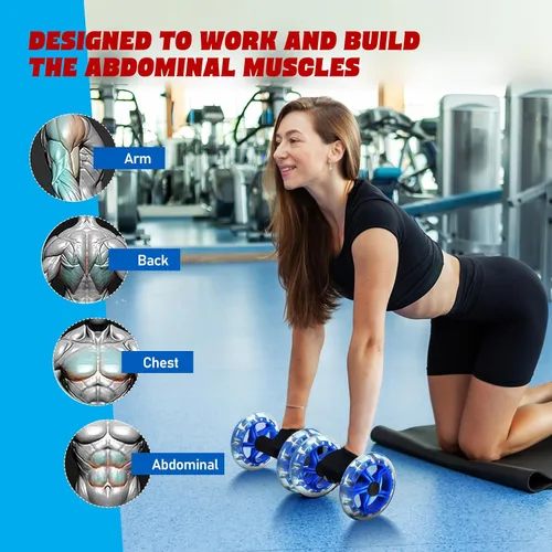 Miniatura 7 de SEWACC Rodillo de fitness de doble rueda, dispositivo de fortalecimiento abdominal para hombres y mujeres, azul, 7.87 x 5.51 x 5.51 pulgadas