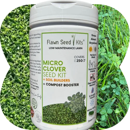 Flawn Seed Kits Kit de semillas de micro trébol, 250 pies cuadrados, agitador de fácil propagación, bajo mantenimiento, cubierta de suelo, apto para