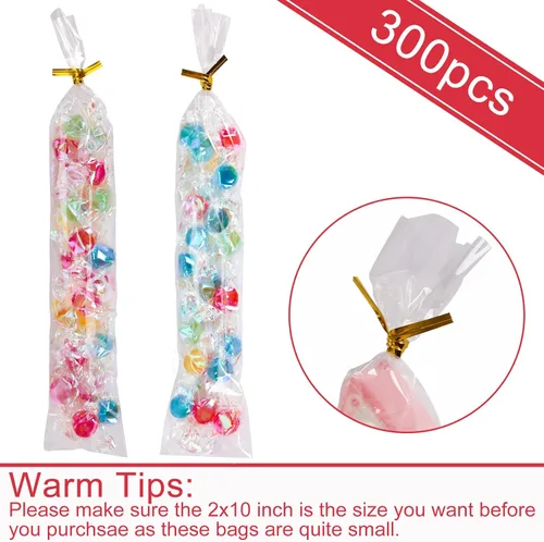 Miniatura 3 de Augshy Bolsas para barra de pretzel, 300 unidades, 2 x 10 bolsas de pretzel, bolsa individual transparente con lazos para piruletas, dulces