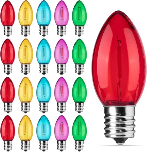 Miniatura 11 de Brightown - Paquete de 25 bombillas LED C9 para Navidad, bombillas LED de plástico C9 irrompibles de color blanco cálido de repuesto para luces