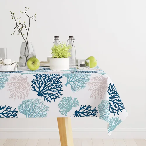 Miniatura 2 de Mantel rectangular náutico costero con estampado de coral, diseño de playa, decorativo impermeable para comedor al aire libre, cocina, sala