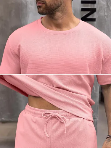 Miniatura 5 de Babioboa Conjunto de camiseta y pantalones cortos de manga corta para hombre, 2 bolsillos, de gran tamaño, de dos piezas, casual, uso diario
