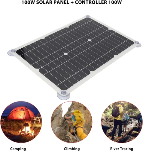 Miniatura 4 de Cargador de batería solar de 100 W y 18 V, controlador USB portátil, kit de carga de panel monocristalino, kit de panel solar para barco, coche, RV