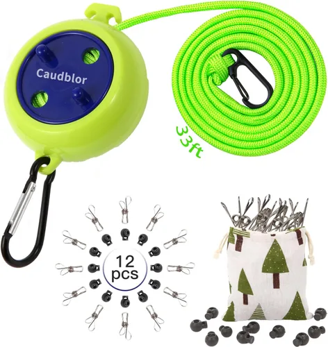 Miniatura 10 de Caudblor - Cuerda de ropa portátil de viaje, ajustable de 33 pies, cuerda de secado de lavandería para viajes de hotel, crucero, exterior