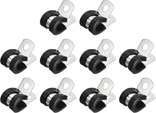 Miniatura 18 de uxcell Abrazadera de cable de 1/2 pulgada (0.472 in) de acero inoxidable 304 Abrazadera aislada acolchada de goma de acero inoxidable en forma de R