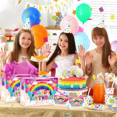 Miniatura 4 de Bolsa de regalo de cumpleaños grande para niñas y niños, bolsa de regalo de cumpleaños con tarjeta de felicitación y papel de seda, bolsa de papel