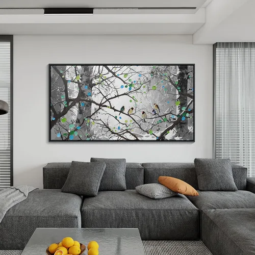 Miniatura 16 de YCPRIMER Gran Arte de Pared de Paisaje para Sala de Estar, Lienzo de Decoración de Pared con Flores, Arte de Decoración en Azul y Morado, Cuadro