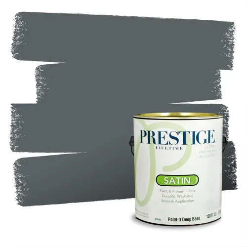 Miniatura 1587 de Pintura Exterior + imprimación PRESTIGE, todo-en-uno, 1 galón, acabado mate, color comparable al Valspar* Royal Gray* VS151-Gris real
