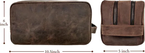 Miniatura 3 de Estuche hecho a mano de piel de búfalo auténtico. Neceser para juego de rasurar y cuidado personal para viaje ~ Regalo para hombres y mujeres., Café