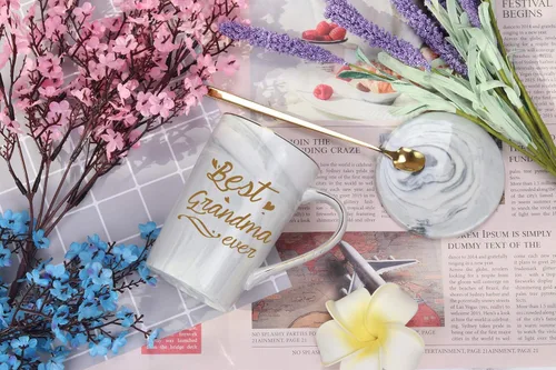 Miniatura 2 de Taza "Best Grandma Ever" Regalos de Café Cumpleaños Día de las Madres para de Nieta Nieto Nietos Nietos 14 Onzas Caja de Regalo con Cuchara y Tapete