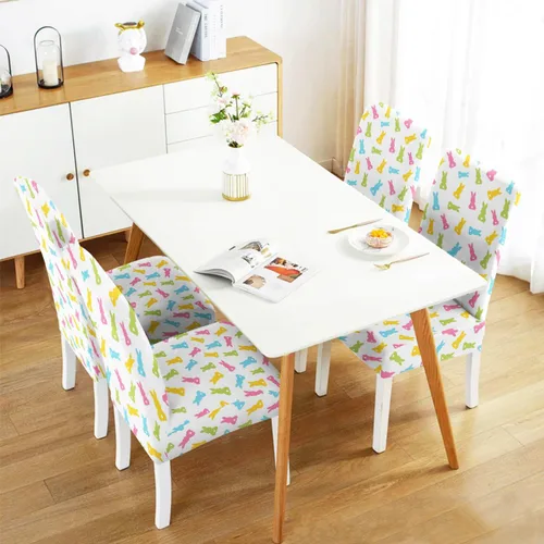 Miniatura 2 de Juego de 4 fundas para sillas de comedor de Pascua, fundas coloridas para sillas Parsons, conejos, conejos, fundas de asiento de silla