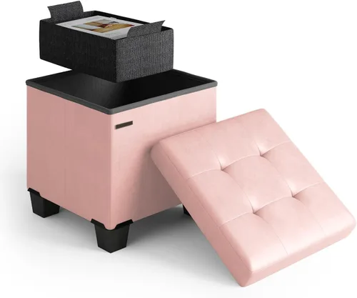 Miniatura 96 de Cubo otomano de almacenamiento con cubo pequeño, otomana cuadrada de 15 pulgadas con almacenamiento para sala de estar y dormitorio, reposapiés