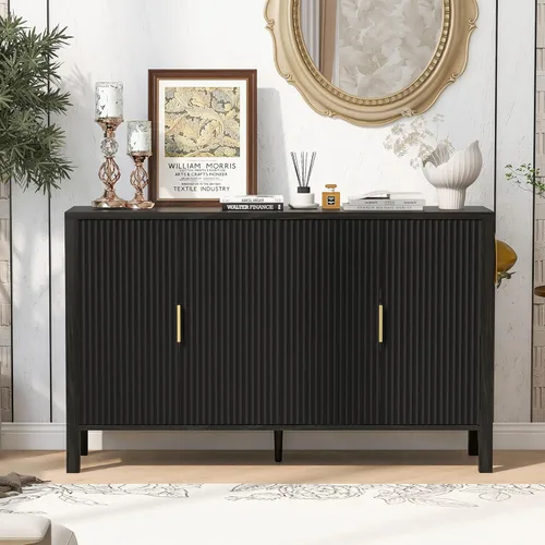 Miniatura 15 de Virubi Armario de buffet acanalado de 63 pulgadas con almacenamiento, puertas y estantes ajustables, mesa consola curva de madera con Azul marino
