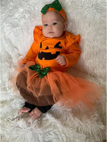 Miniatura 2 de Traje de Halloween para bebé niña con diadema de calabaza