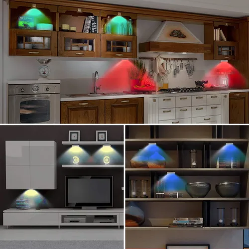 Miniatura 6 de Bason - Luminarias redondas recargables con control remoto, con luces que cambian de color. Iluminación LED ideal para colocar debajo de gabinetes.